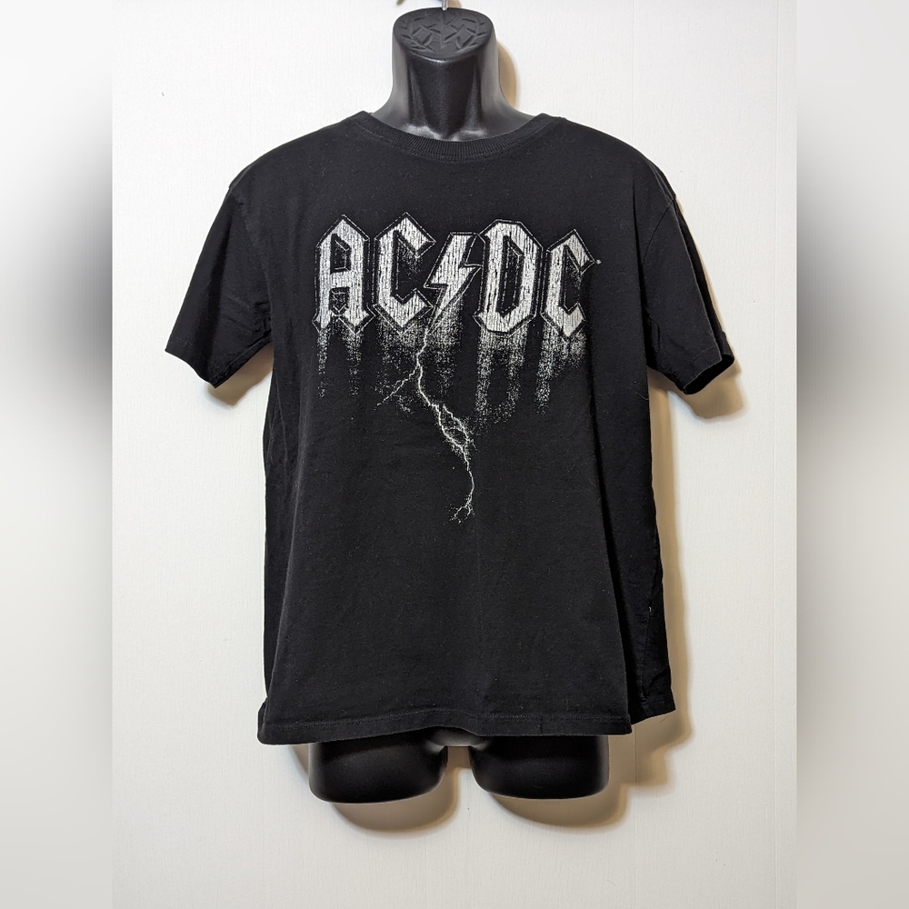 Men's AC/DC Band Lightning Logo Graphic Black T-shirt Size Small